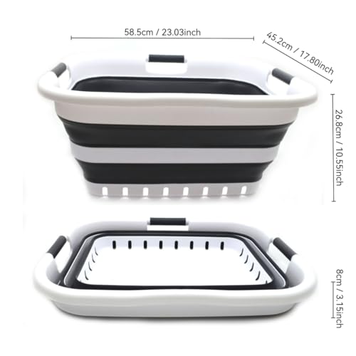 Image of SAMMART Collapsible Plastic Laundry Basket - Foldable Pop Up Storage Container /Organizer - Space Saving Hamper /Basket (3 Handled Rectangular, Black)