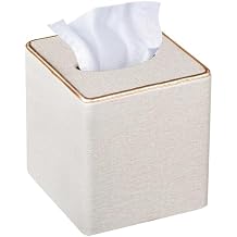 Leather Tissue Box Cover Square,Decorative Cube Tissue Box Holder with Magnetic Bottom,Facial Paper Organizer Table Napkin Case Dispenser for Bathroom NightStand Coffee Car Home Office,Beige