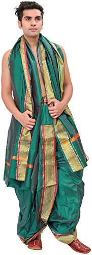 Ready to Wear Dhoti and Veshti Set with Woven Golden Border - Poly Silk product thumbnail 8