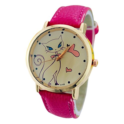 Bocideal - Reloj de Pulsera para Mujer (Piel sintética), diseño de Gato 24 cm Hot Pink