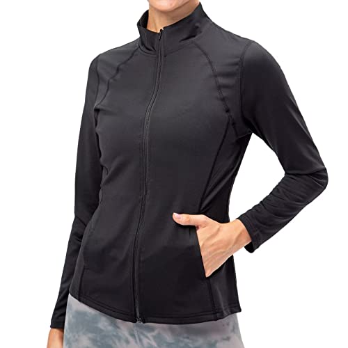 TERODACO Full Zip Running Jackets Women Hoodies Long Sleeve Sports Tops with Pockets Ladies Gym Tops for Fitness Training Cycling Breathable Lightweight Quick Dry