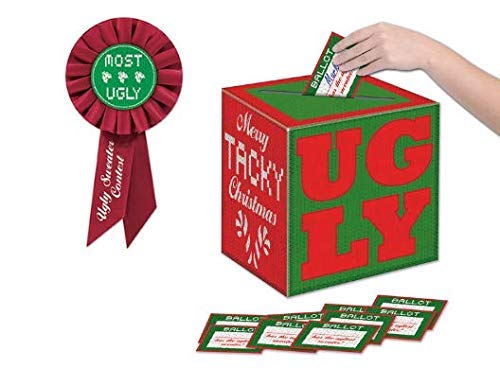 Ugly Christmas Sweater Party Supplies: Contest For Ugliest Sweater - Includes Voting Box & Ribbon Trophy Prize #TOP26