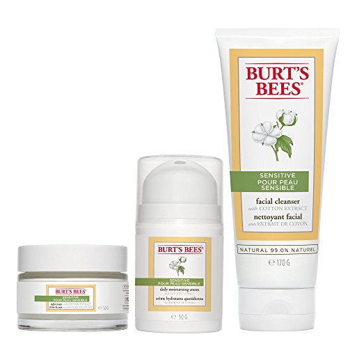 Burt's Bees Sensitive Set, Night Cream, Moisturizing Cream, Facial Cleanser, Fragrance free, Sensitive Skin