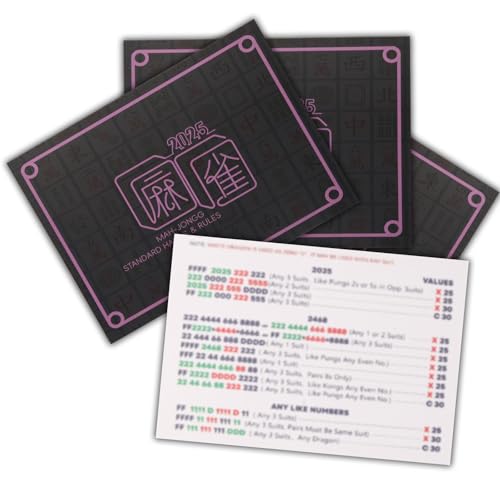 WIUVEIO Mahjong Card 2025 Rules Manual. 4 Sheets - Instructions for Using American Mahjong Cards. Large Printing Convenient to Carry and Read.
