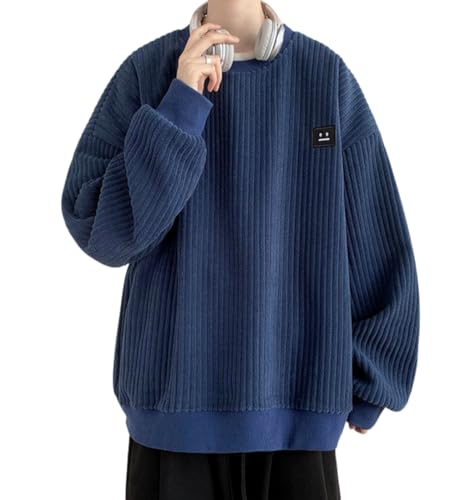 [foveitaa] トレーナー メンズ 春秋服 コーデュロイ パーカー Tシャツ 大きい サイズ ゆったり 人気 長袖 丸襟 厚手 快適 シルエット プルオーバー トップス カジュアル おしゃれ 大きい サイズ 服 blue-XL