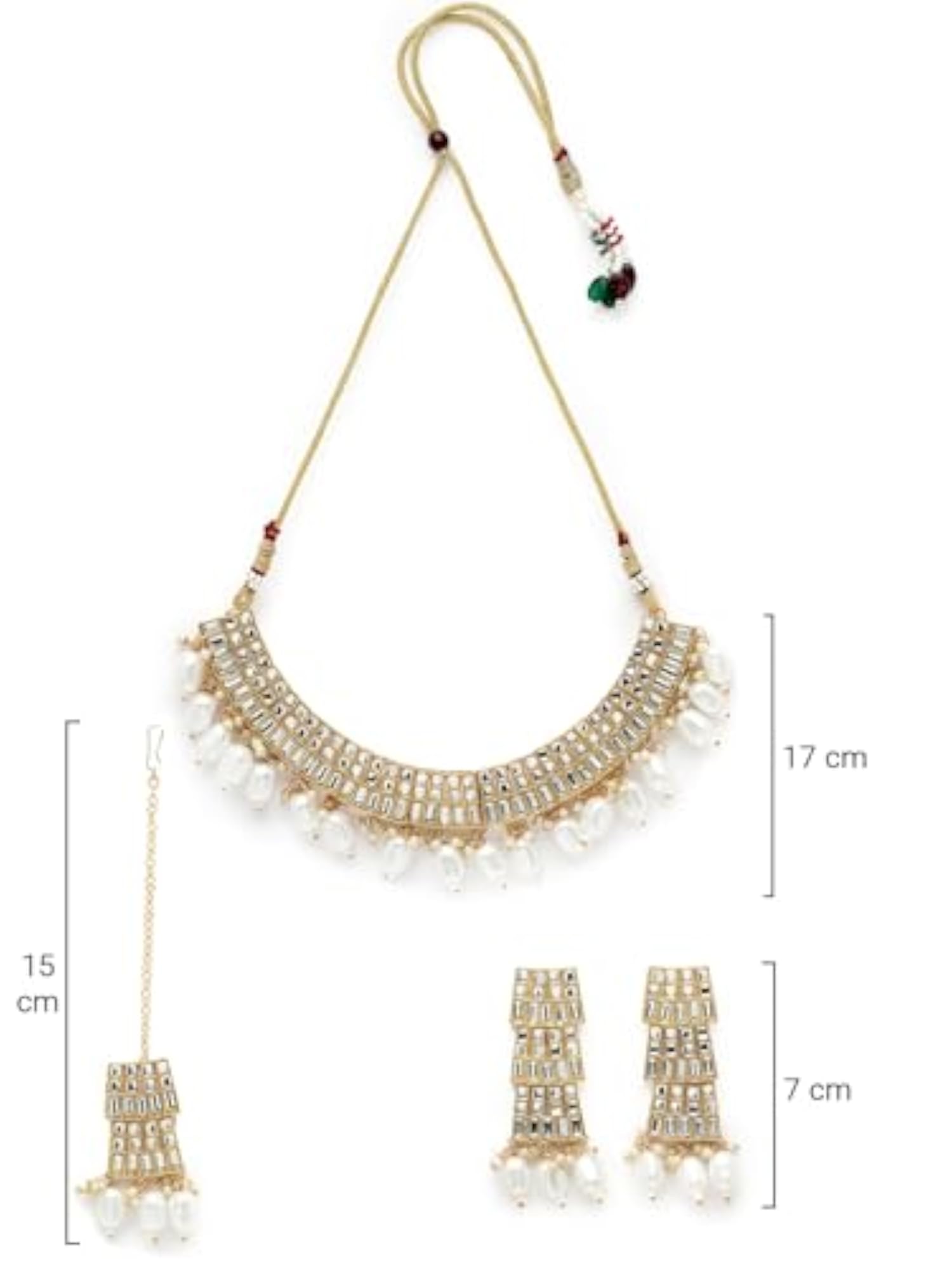 Plated AD & Beads Collar Bone Necklace Set With Earring And Maangtika