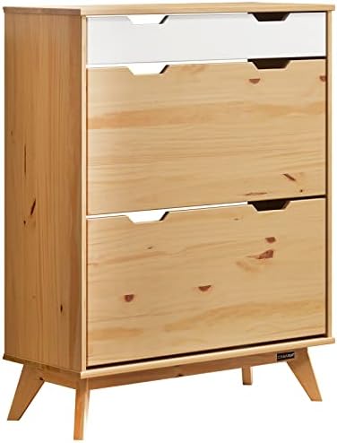 CASARIA Borneo Shoe Cabinet Solid Pine With Drawer 2 Tippers Tilt Protection 45kg Load Capacity Boot Rack Natural