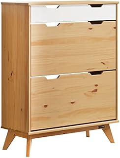 CASARIA Borneo Shoe Cabinet Solid Pine With Drawer 2 Tippers Tilt Protection 45kg Load Capacity Boot Rack Natural