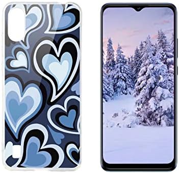 Designed for ZTE Blade A5 2020/A51 Lite Heart Case, Blue Love Hearts Coffee Latte Swirls Valentines Graphic for ZTE Case Women Girls, Soft TPU Case for ZTE