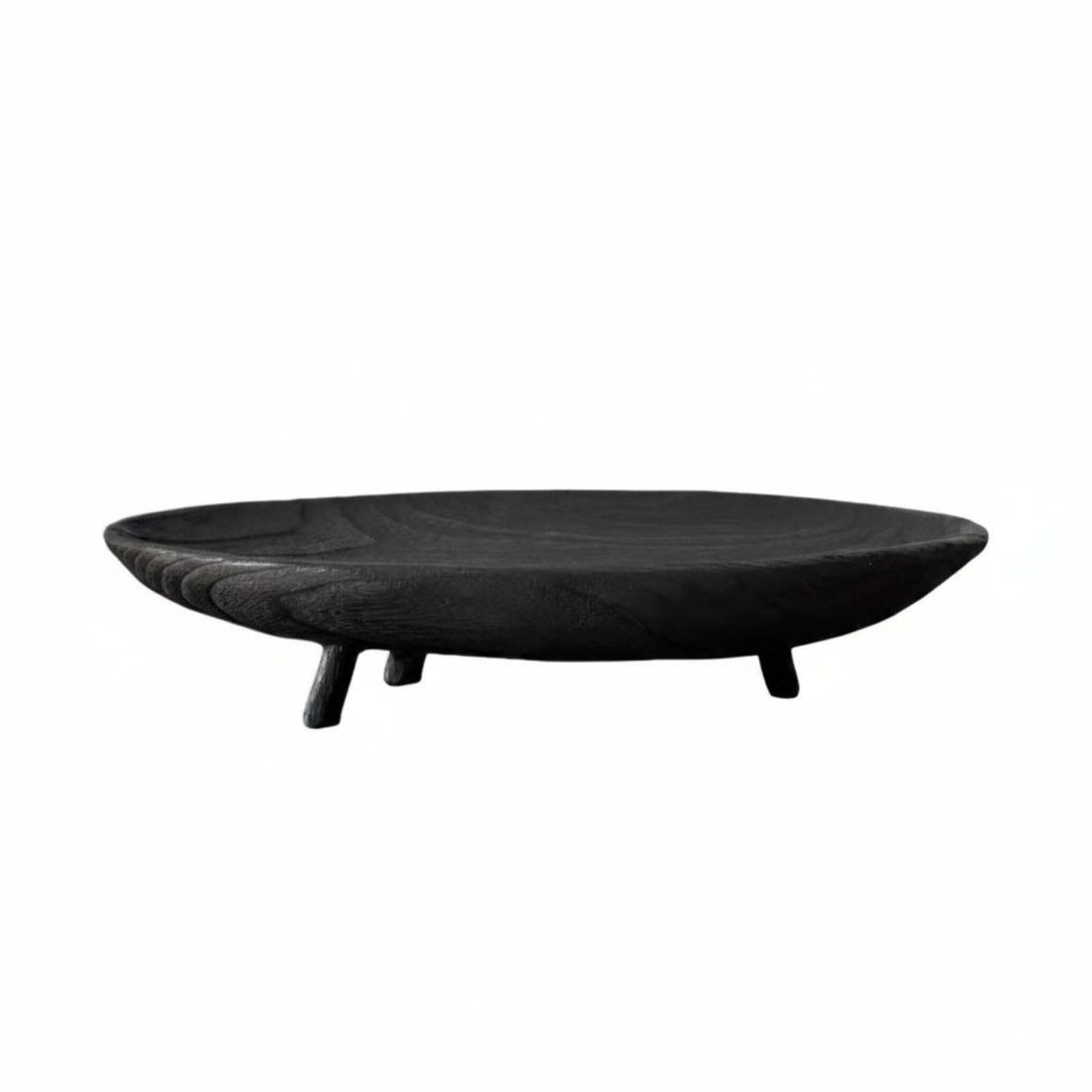 Bandeja Ovalada Madera Multiusos Bandeja Ovalada Borde Resaltado Recipiente Decorativo, Negro, Grande 45cm Largo X 25cm Ancho X 8cm Alto