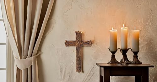 Wooden Religious Catholic Crucifix Cross Wall Hanging French Plaque Floral Carvings Living Room Home Decor Accent Church Chapel Altar Wall Art Decor Display Antiqued Rustic Finish 12 x 16 Inches