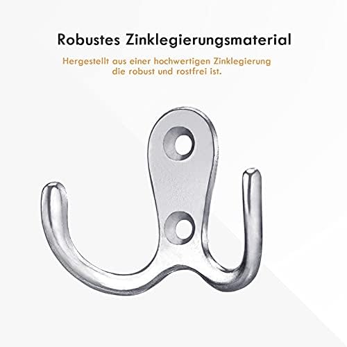 Gorffy Door Hooks 20 Pcs, Double Coat Hooks with 80 Screws, Retro Silver Coat Hooks for Door & Wall, Heavy Duty Metal Door Hooks Screw in for Hanging Robe, Towel, Coat, Bag & Hat (Silver, 20 Pcs)