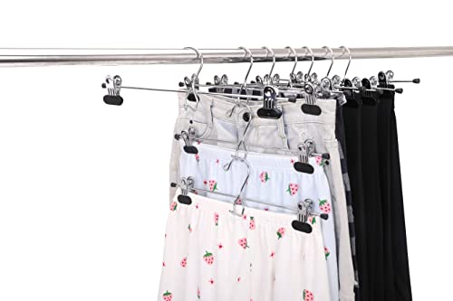 24 Quality Pants Hangers Heavy Duty Add-On Skirt/Slack Metal Hanger, Extra Wide Adjustable Clips, Multi Stackable Add On Hangers, Chrome, Jeans, Bottoms (24) #TOP1