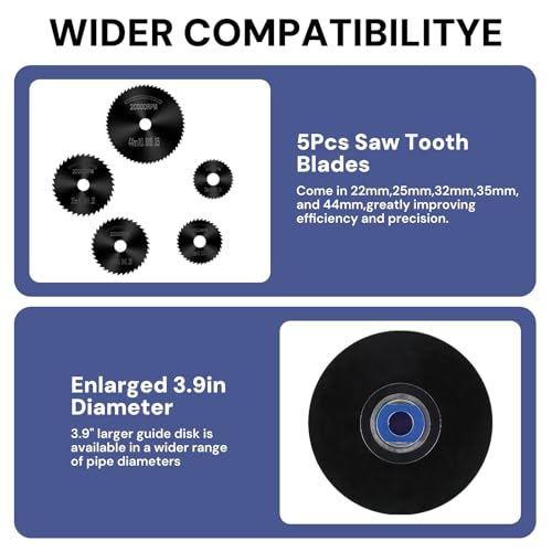 Image of PVC Pipe Internal Cutter Set - 360 Rotating Cutter, adjustable depth gauge, 5 HSS Saw Blades & Hex Key Shaftand 2 mandrels, portable PVC /ABS pipe cutter forinternal cutting (Black, 7 Inch)