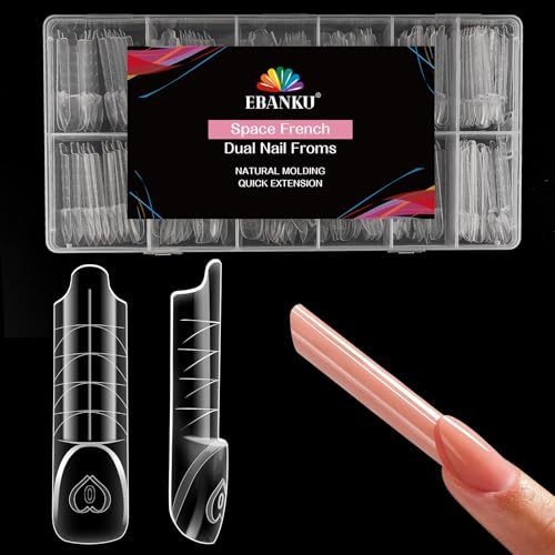 EBANKU 3D Reverse French Dual Form, 150pcs Magic Caps Zone French Nail Dual Form Nail Mold for Quick Extension, 15 Size Reusable, Salon Nail Art DIY Tools