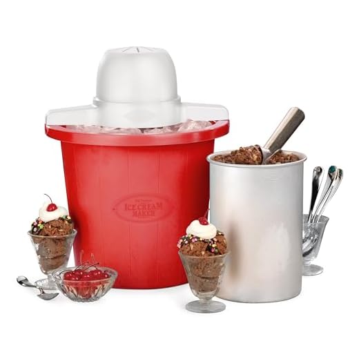 Nostalgia Electric Ice Cream Maker – Parlor Style, Old Fashioned Soft Serve Ice Cream Machine Makes Frozen Yogurt or Gelato in Minutes - Fun Kitchen Appliance – Red - 4 Quart