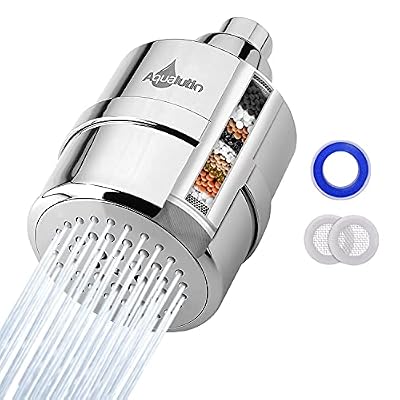 AQUALUTIO Shower Head Water Filter - 15-Stage High Pressure Purifier Bathroom Filtration System for Hard Water, Chlorine & Heavy Metals with Vitamin C & E - 360° Rotation Filter Angle Head