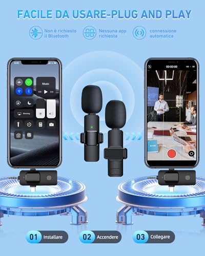 Microfono-Wireless-per-iPhoneiOSAndroidePCLaptop-Plug-Play-Professionale-Microfono-Bluetooth-Microfono-Lavalier-Wireless-Riduzione-del-Rumore-per-TikTok-Youtube-Vlog-Registrazione-Video
