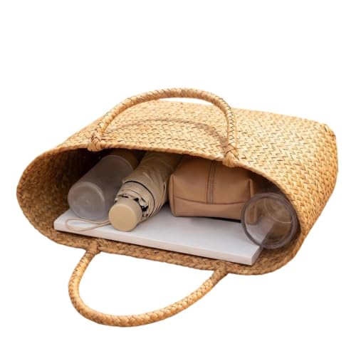 Tote bag en paille bohème au design rustique et finitions naturelles
