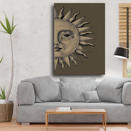 Tableau vintage soleil impression sur toile bohème 70x100cm