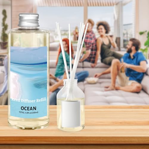 Image of STRN Reed Diffuser Oil Refill, Ocean Scented Diffuser Oil Refills with 6 Reed Sticks 200ML(6.8fl.oz), Room Fresheners for Home, Long-Lasting Fragrance for Living Room, Bedroom, Office, Home Decor