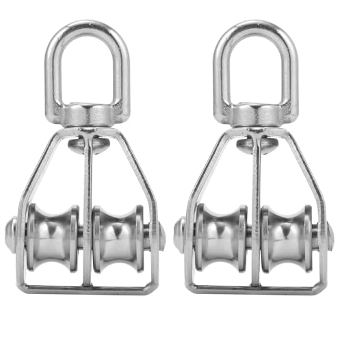 UKCOCO Poulie à Double Pivot Rouleau Lisse et Léger en Acier Inoxydable 304 2 Pièces pour Corde et Câble, pour Bateau et Usage Extérieur
