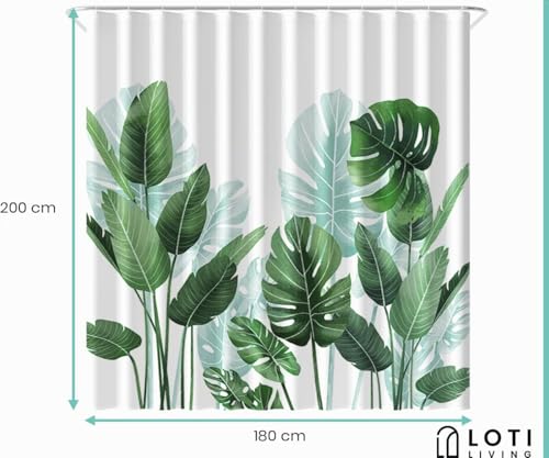 Miniatura 2 de Loti Living Cortina De Ducha Strelitzia 180x200 Cm Diseño Tropical De Hojas Poliéster Impermeable Y Lavable 180x200 Cm Con Ganchos