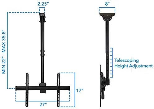 Mount-It! TV Ceiling Mount Bracket, Adjustable Height Full Motion 360 Deg Rotation Tilting Swiveling for Flat Panel LCD LED OLED Plasma TVs, Fits up to 75 Inch TVs, 110 Pound Capacity, Black (MI-509B)