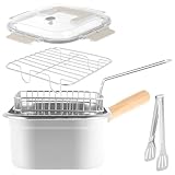 Sartén de acero inoxidable con cesta y asa, sartén cuadrada portátil con tapa, freidora multifuncional para freír pescado pollo y patatas fritas (traje 2)