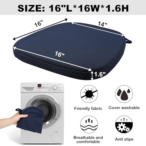 BUYUE Luxury Memory Foam Chair Cushions 6 Pack, Jacquard 16" U-Shape Comfortable Dining Chair Pads, Removable Slip Resistant Kitchen Chair Seat Cushions (Set of 6, Navy Blue) by BUYUE - Image 4