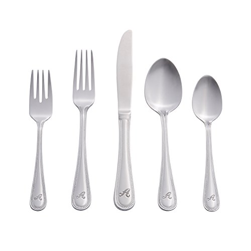 Riverridge 10-145 Beaded 46 Piece Monogrammed Flatware Set, Letter A, No Size, Silver #TOP15
