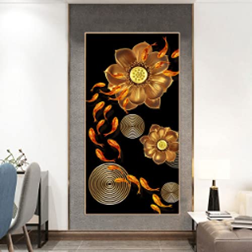 Peinture Feng Shui étang koi pour salon zen et déco maison 50x100cm