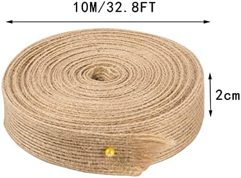 OWill Hessian 2 Rolls of Jute Ribbon, 20m Long Gift Ribbon Natural Ribbon, Decorative Ribbon for Crafting and Gift Wrapping (2cm) (Jute Ribbon)