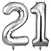 OFFCUP Zahlen Luftballon 21 Geburtstag Silber, Folienballon Zahl 21, 40 Zoll Helium Ballons Riesen 101cm Geburtstag Mädchen Junge PartyDeko Ballon Zahl Deko zum Jubiläum Neujahr Hochzeit