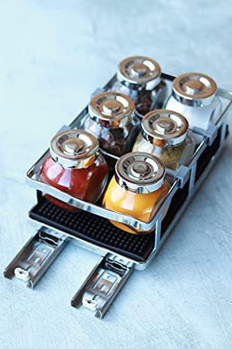 Kwirkythings Spice Rack Organizer for Cabinet - Pull Out, Slide Out, Heavy Duty Stainless Steel, Chrome for Upper Kitchen Cupboards and Pantry Closet, for Spices, Sauces, Canned Food - 6 Inch