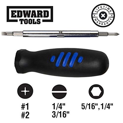 Edward Tools Multi Tool Screwdriver 6 in 1 - Combination Multi Bit Screwdriver with #1, 2 Phillips, 3/16