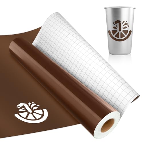 IModeur 7 Ft Brown Permanent Vinyl - 30.5 x 213.5 cm Glossy Brown Vinyl Self Adhesive Vinyl for DIY Craft, Vinyl with Grid for Cutting Machine, Silhouette Cameo, Birthday Party, Home Decoration
