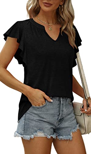 Black Shirts Ffor Women Loose Fit Ladies Tops And Blouses Short Sleeve Black Xxl #TOP2
