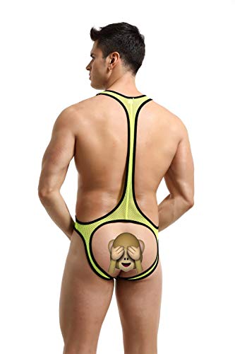 4UFiT Mens Mesh Wrestling Singlet Jockstrap Bodysuit Active Underwear Yellow