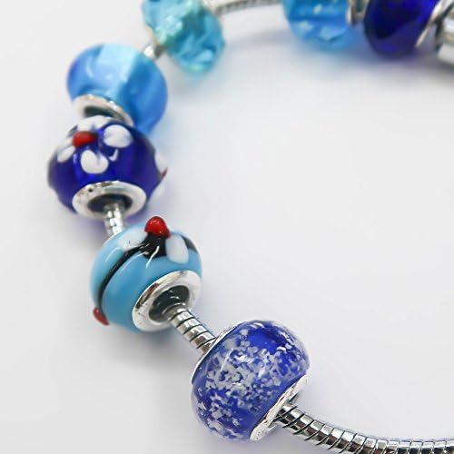 TOAOB 10pcs Sky Blue Theme Big Hole European Beads Classic Glass Beads Murano Charms with Brass Silver Core about 14x10.5mm Fit DIY Craft Jewellery Making