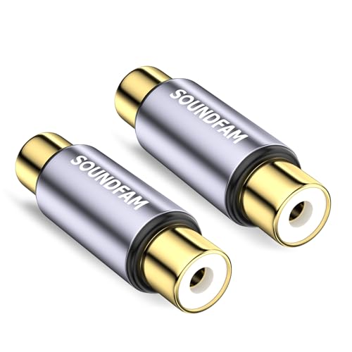 SOUNDFAM Gold Plated RCA Female to Female Coupler,Barrel Connectors Adapters Extend Subwoofer Cables for HDTV,Speakers, Amplifiers, Car Audio (RCA Female to Female Coupler, 2-Pack)