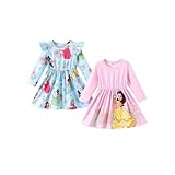 ディズニー アナと雪の女王 エルサスティッチ プリンセス ミニーマウス 幼児 ガール ドレス 2 パック フリル 長袖ドレスセット(3か月~6歳), プリンセス-ブルー, 3-4T