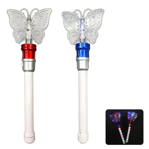 2Pcs Light Up LED Wand Star Light Flashing Wands, Magic Wand Rotating Toy for Girls and Boys, Colorful Flashing LED Lights, Fun Party & Birthday Giftt Flashing Wands