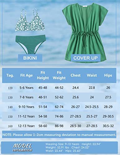 Arshiner Girls Swimsuit 3 Piece Floral Print Bikini Bathing Suit Adjustable Straps Beach Swimwear With Cover Up Green Floral 5-6 Years #TOP5