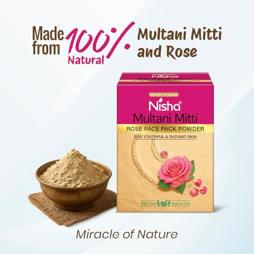 Image of Nisha Rose Multani Mitti for Face 100g | Fuller's Earth Powder | Natural Oil Control, Acne & Tan Removal | Skin Brightening Face Pack