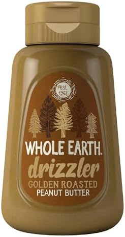 Whole Earth Drizzler Golden Roasted Peanut Butter, Super Smooth Squeezy Runny Nutty Spread Made with 100% Peanuts, All Natural Ingredients, No Added Sugar, Gluten Free, Vegan Friendly – 320g