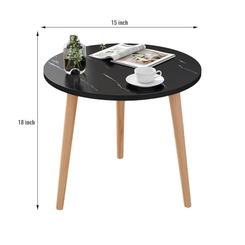 Image of BROWN ART SHOPPEE Coffee Table Faux Marble Design Table Side Table, Round Solid Wood End Table Coffee Table Flower Stand Sofa Side For Living Room Balcony Furniture Decor Corner table-15x15x18 (Black)