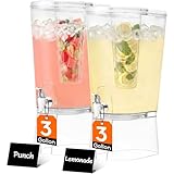 Lifewit 3 Gallon Drink Dispenser for Parties 2 Pcs, Large Plastic Beverage Container for Juice/Tea/Soda with Stand & Ice Core, Clear Lemonade Dispenser with Spigot, BPA Free Water Pitcher for Hosting