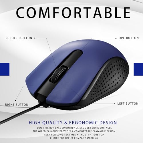 Mouse USB con cable ergonómico: kit de 30 ratones azules de 3 botones para colegios y hogar 4