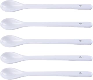 AKOAK 6.7" Ceramic Egg Spoon Set (5 Pieces), White Long-Handled Teaspoon for Coffee, Tea, Yogurt, Ice Cream, Sauces and Desserts, Espresso Stirrer